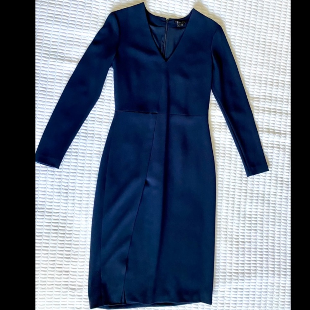 Theory Navy Long Sleeve Slit Dress 2